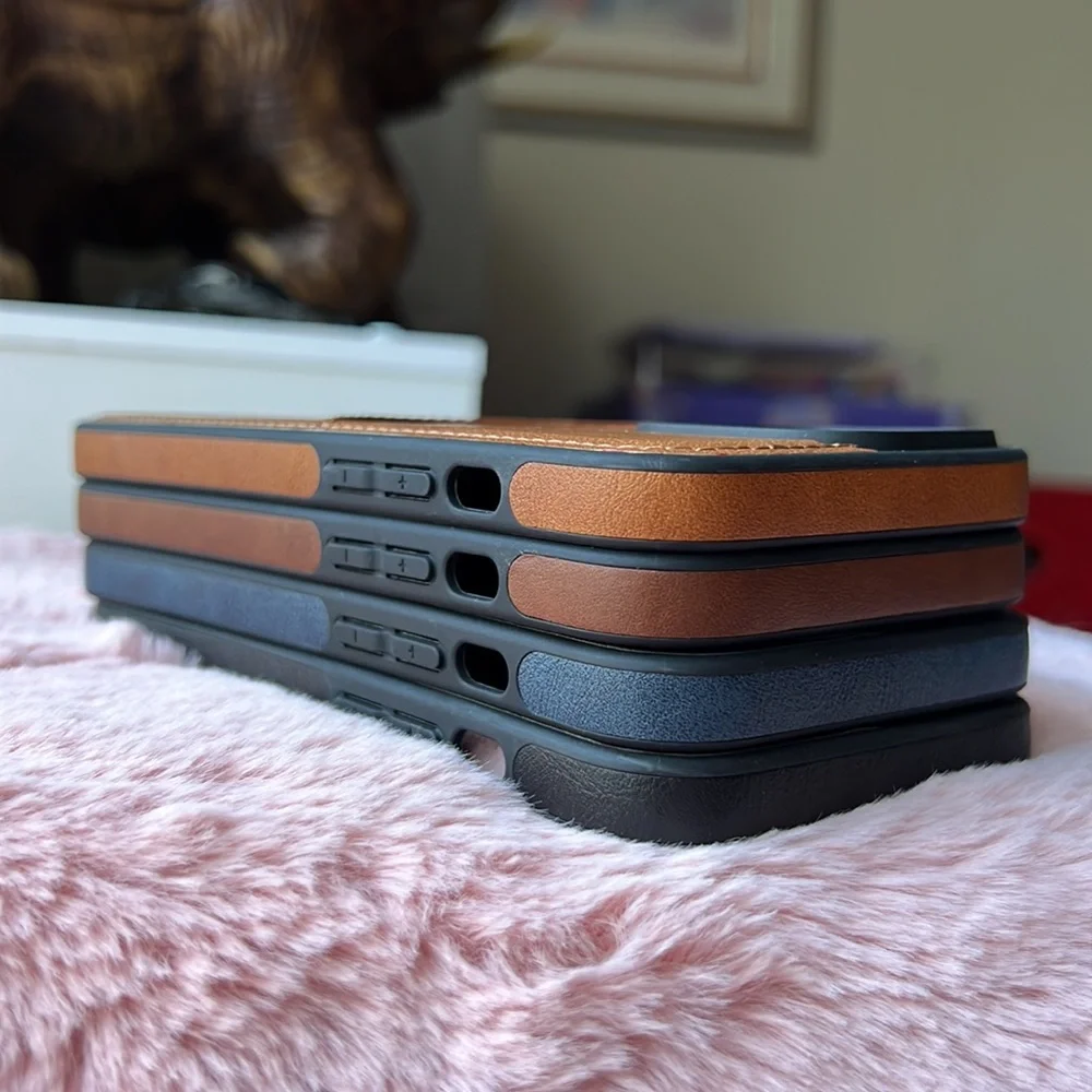 For iPhone 14 PLUS leather phone case with pocket holder with stitching cover